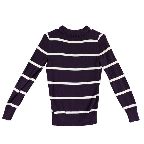 GAP Women's XS Knit Sweater Top, V-Neck Purple Striped, Vtg Y2K Era Preppy - Picture 4 of 6